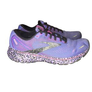 Brooks Ghost 14 Shoes Womens Size 7 Purple Leopard Running Sneakers 1203561B578